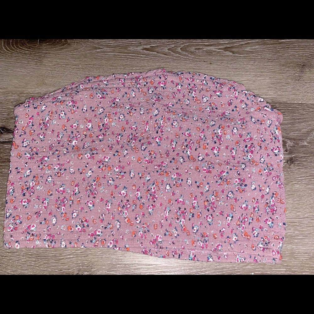 Ribbed floral print tube top in purple
